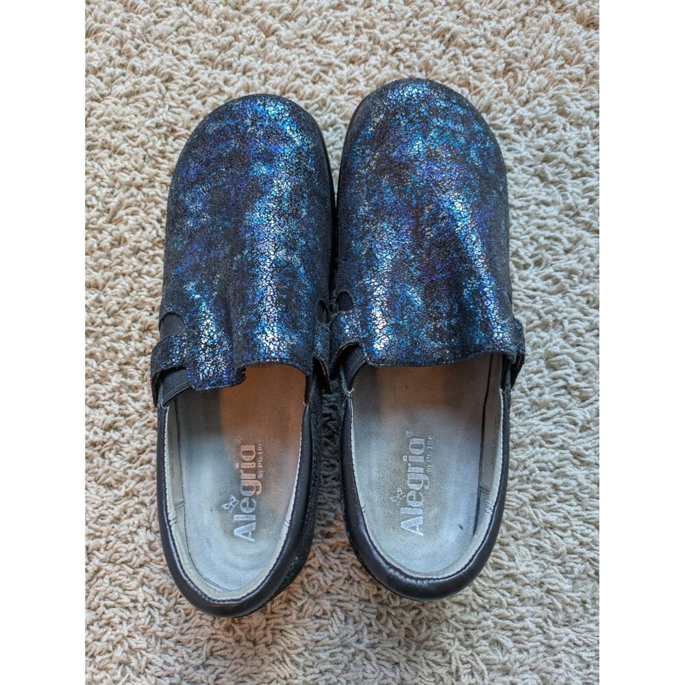 Alegria By PG Lite  Blue Metallic Leather Nursing Comfort Clogs Womens 40 US 9.5